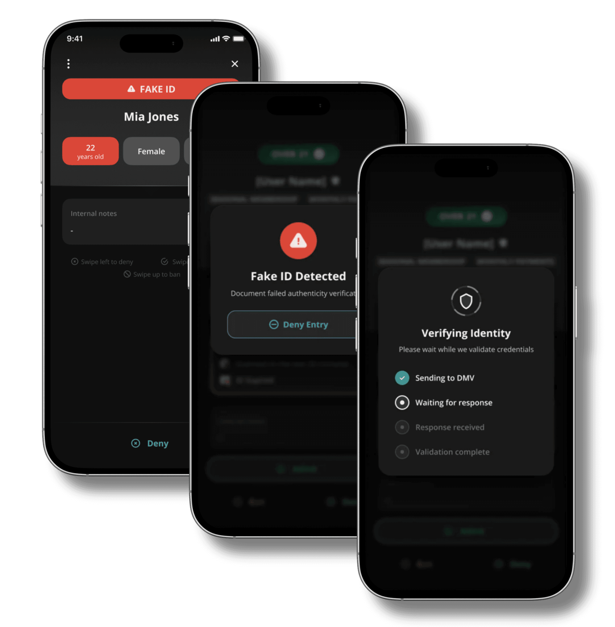 Fake ID detection screens